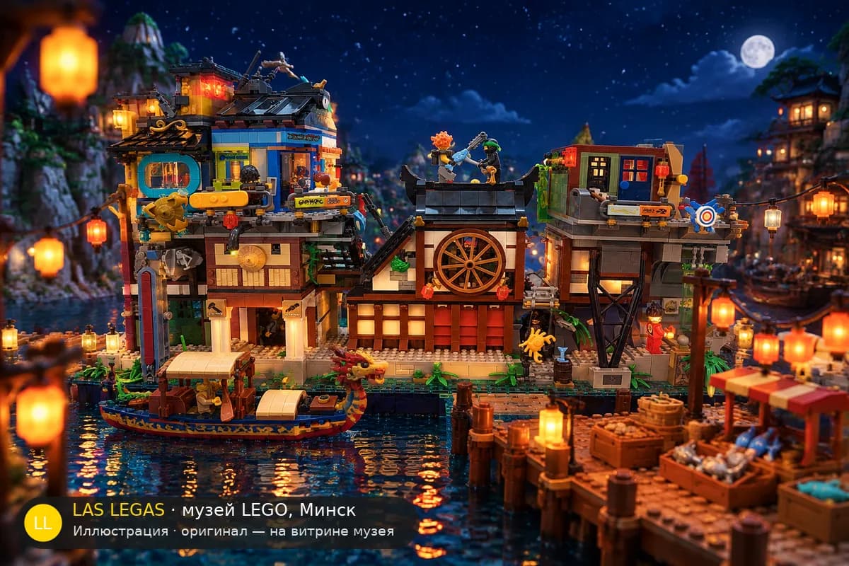 Иллюстрация: LEGO 70657 Городская пристань Ниндзяго в диораме своего сюжета