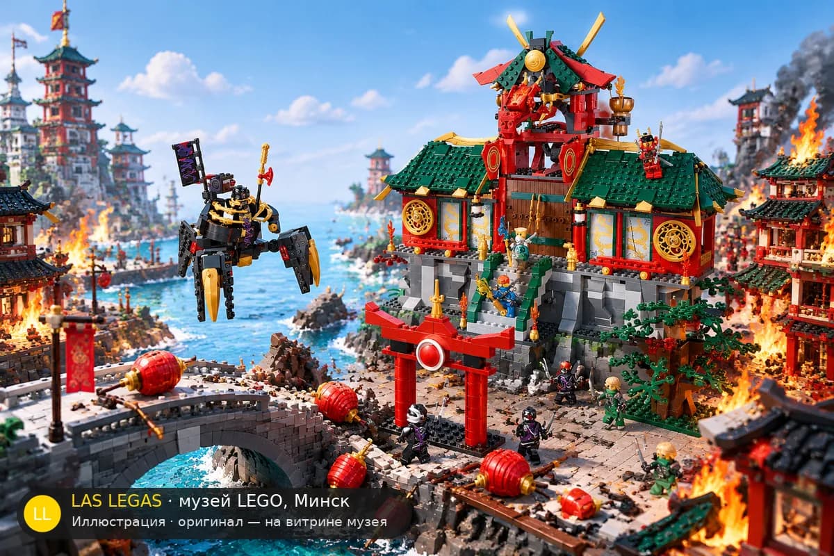 Иллюстрация: LEGO 70728 Битва за Ниндзяго-Сити в диораме своего сюжета