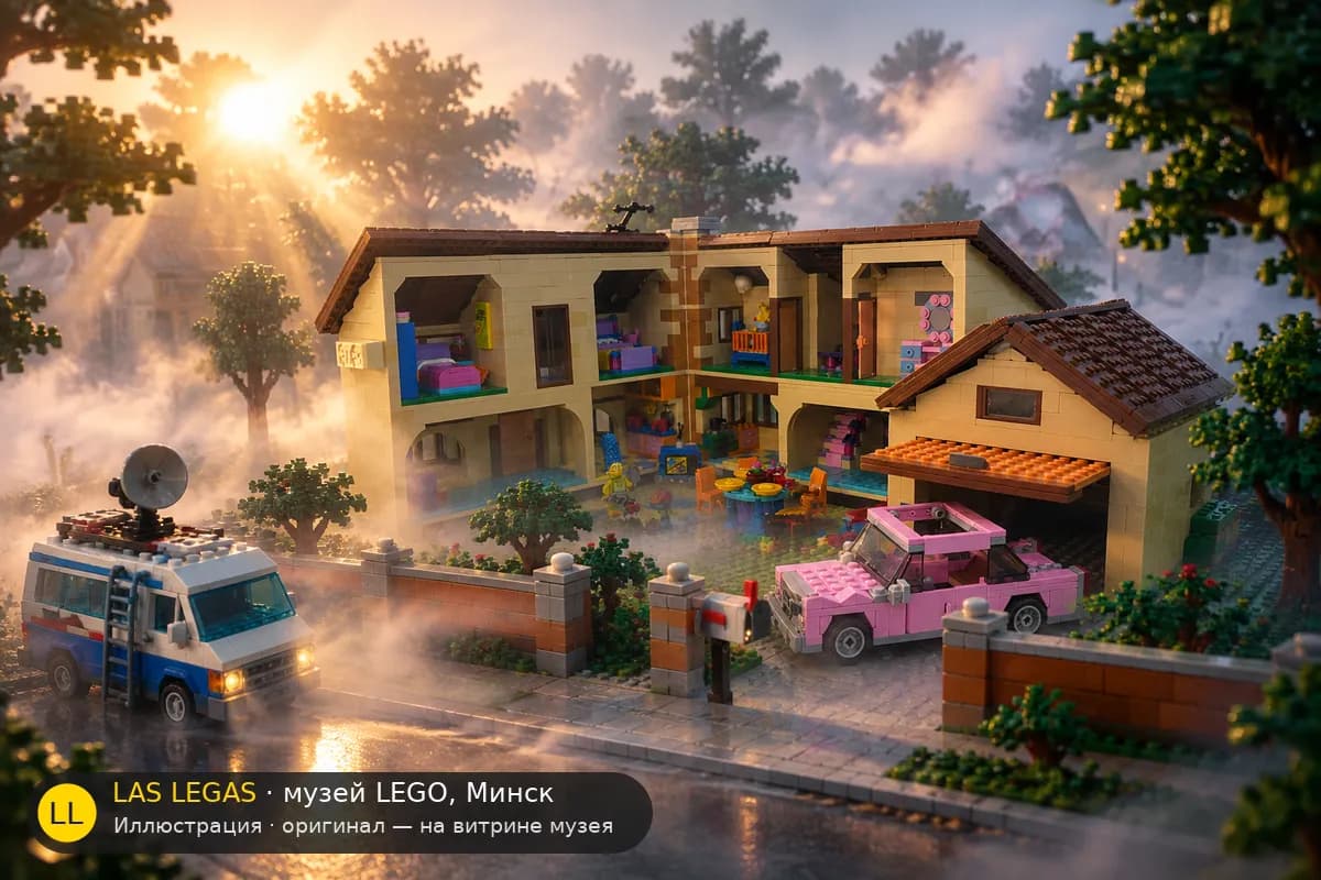 Иллюстрация: LEGO 71006 Дом Симпсонов в диораме своего сюжета