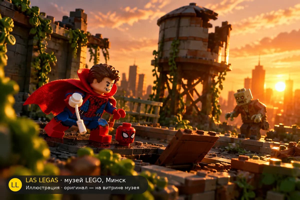 Иллюстрация: LEGO 71031 Зомби-охотник Спайди в диораме своего сюжета