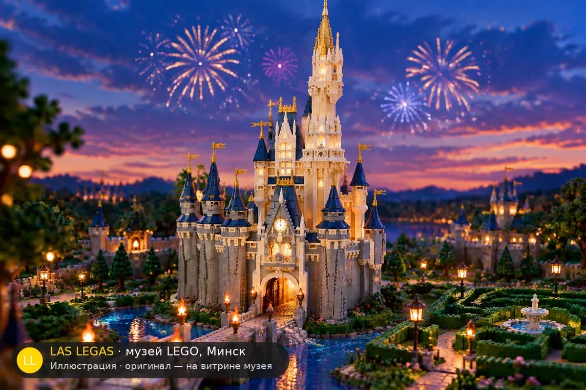 Иллюстрация: LEGO 71040 Замок Диснея в диораме своего сюжета
