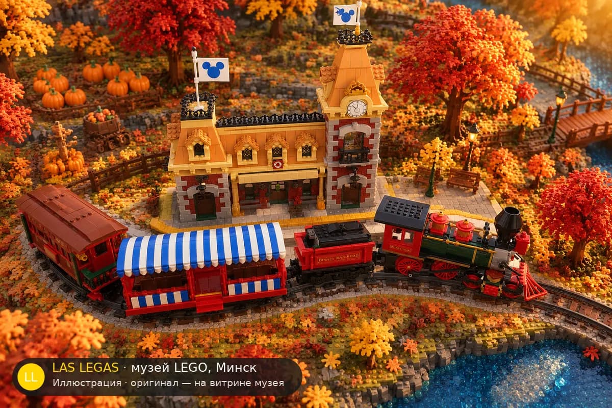 Иллюстрация: LEGO 71044 Поезд и станция Disney в диораме своего сюжета