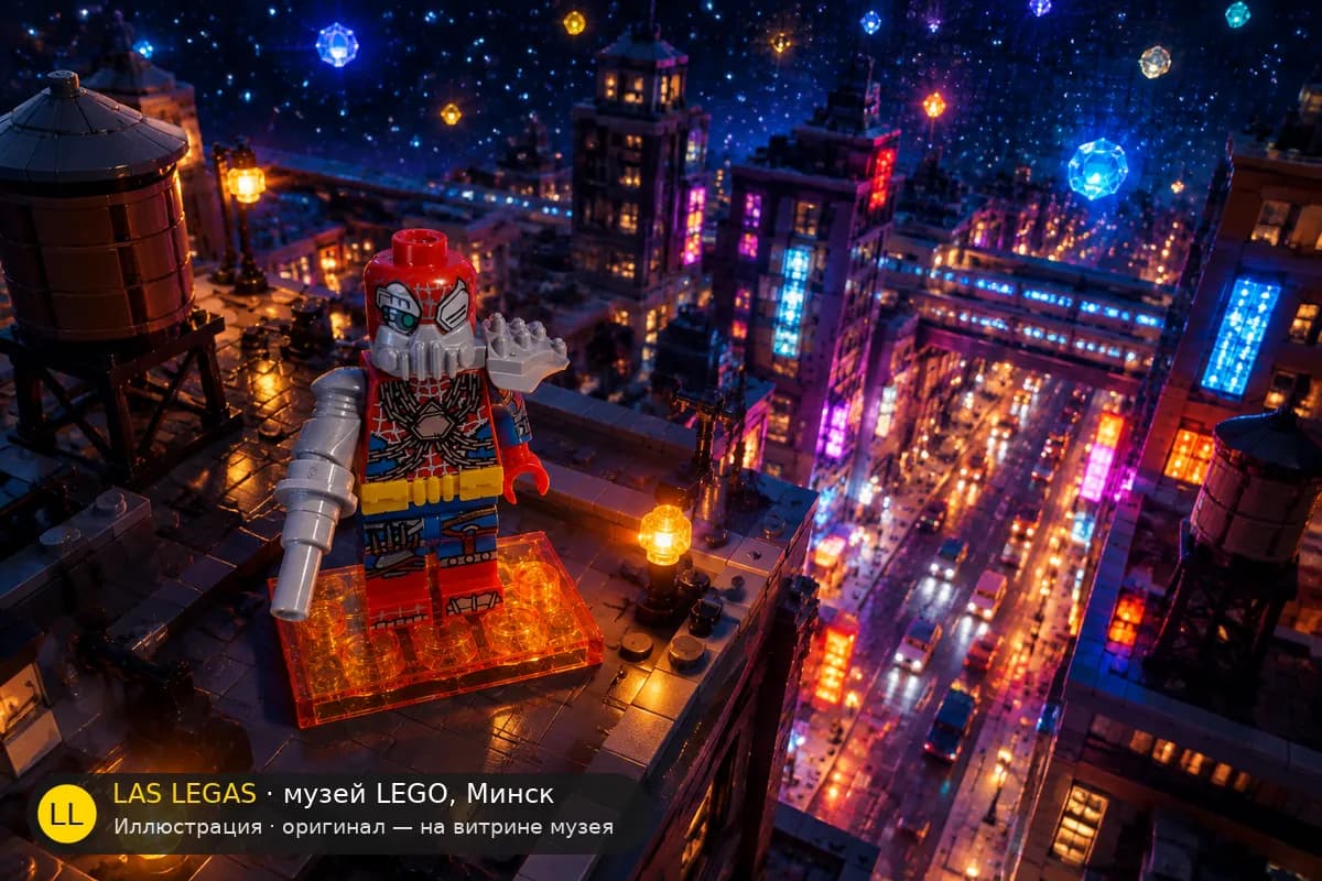 Иллюстрация: LEGO 71050 Спайдер-Вёрс: Пенни Паркер и Кибер-Женщина-Паук в диораме своего сюжета
