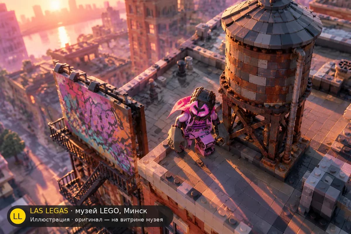 Иллюстрация: LEGO 71050 Майлз Дж. Моралес / П prowler в диораме своего сюжета