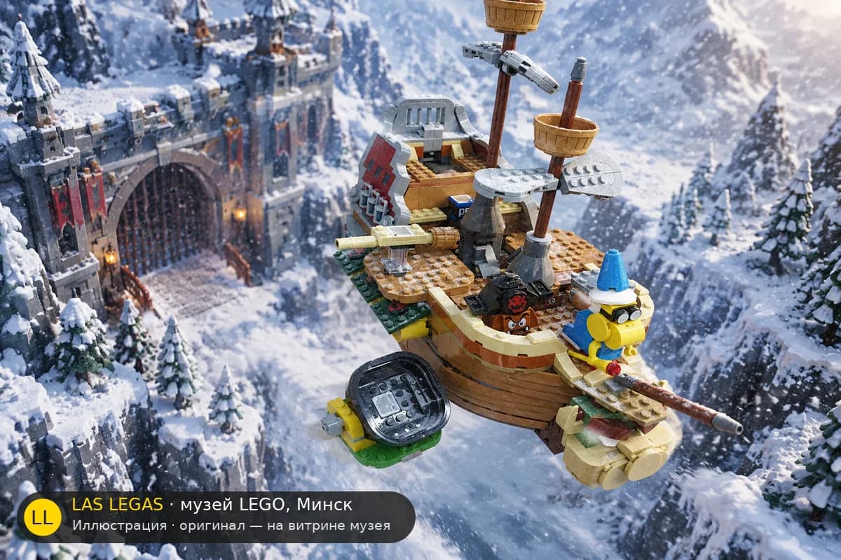 Иллюстрация: LEGO 71391 Воздушный корабль Боузера в диораме своего сюжета