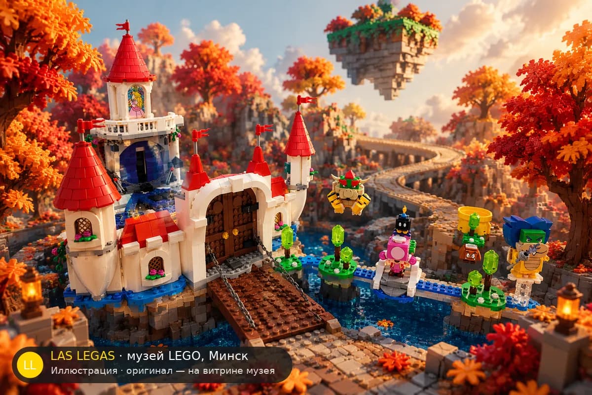 Иллюстрация: LEGO 71408 Замок Пич в диораме своего сюжета