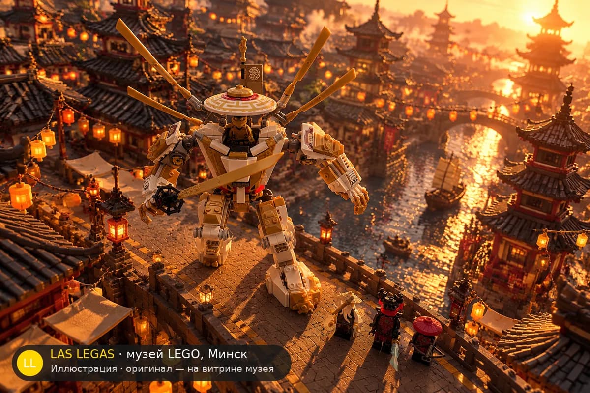 Иллюстрация: LEGO 71702 Золотой робот в диораме своего сюжета