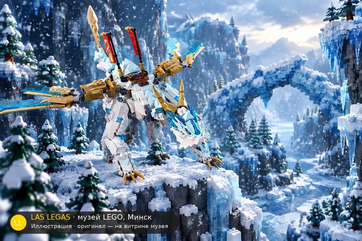 Иллюстрация: LEGO 71786 Ледяной дракон Зейна в диораме своего сюжета