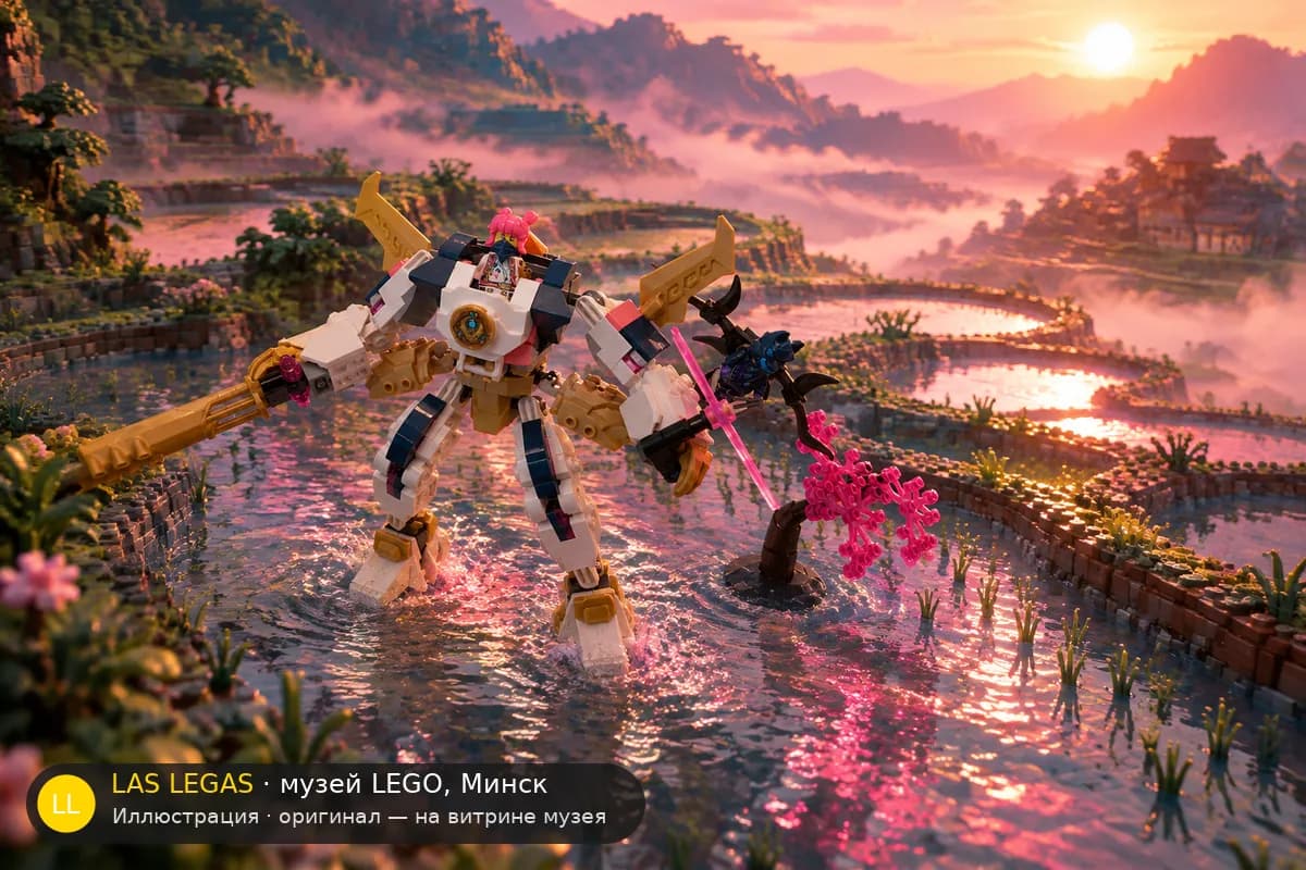 Иллюстрация: LEGO 71807 Механический мех Соры со стихиями в диораме своего сюжета