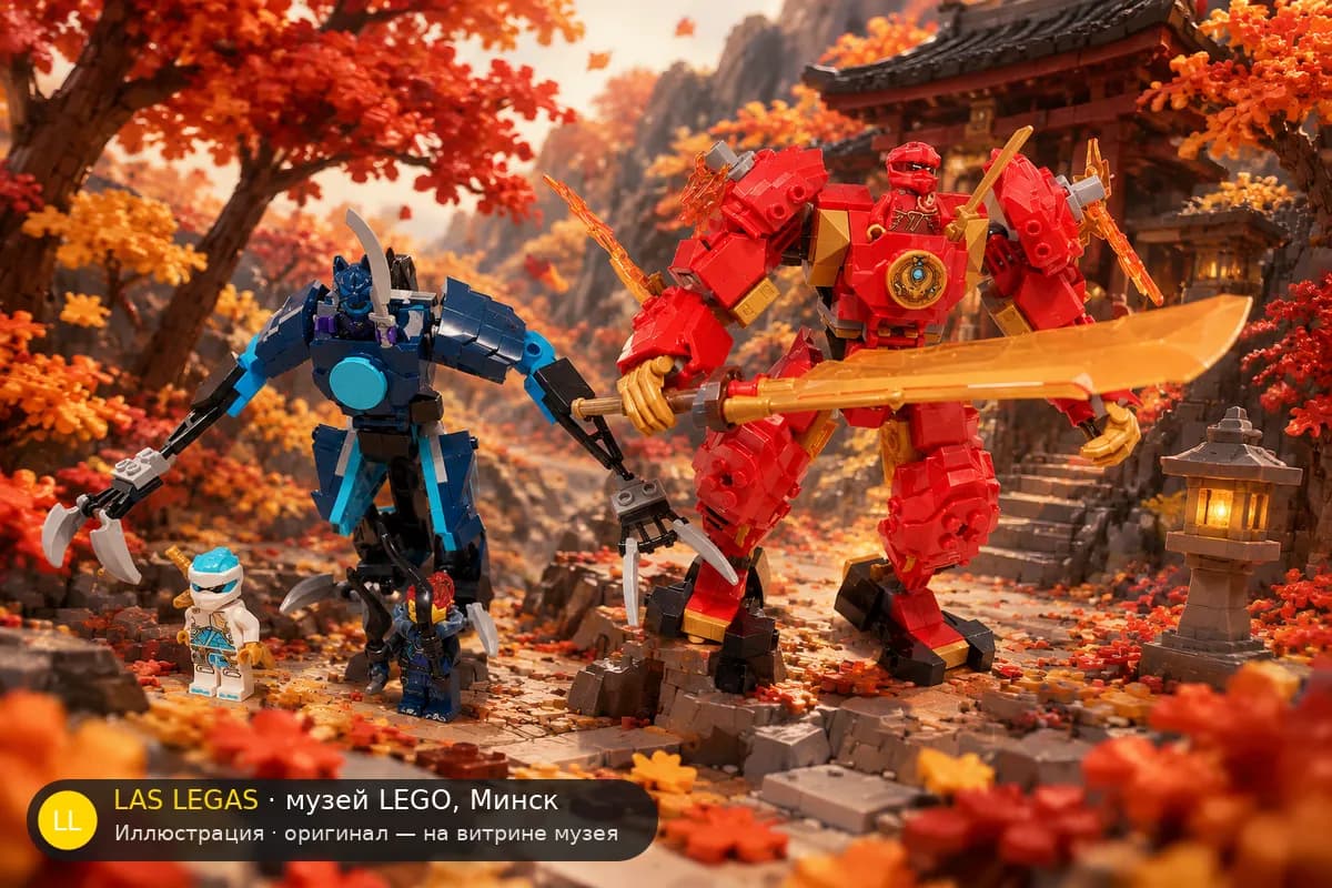 Иллюстрация: LEGO 71808 Огненный мех Кая в диораме своего сюжета