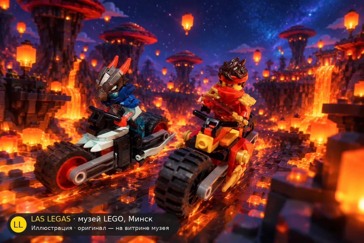 Иллюстрация: LEGO 71838 Гонка на мотоцикле Кая в диораме своего сюжета