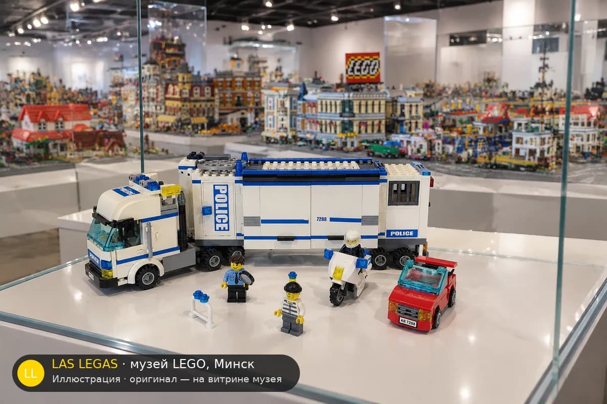 Иллюстрация: LEGO 7288 Мобильный полицейский участок на витрине в зале музея Las Legas