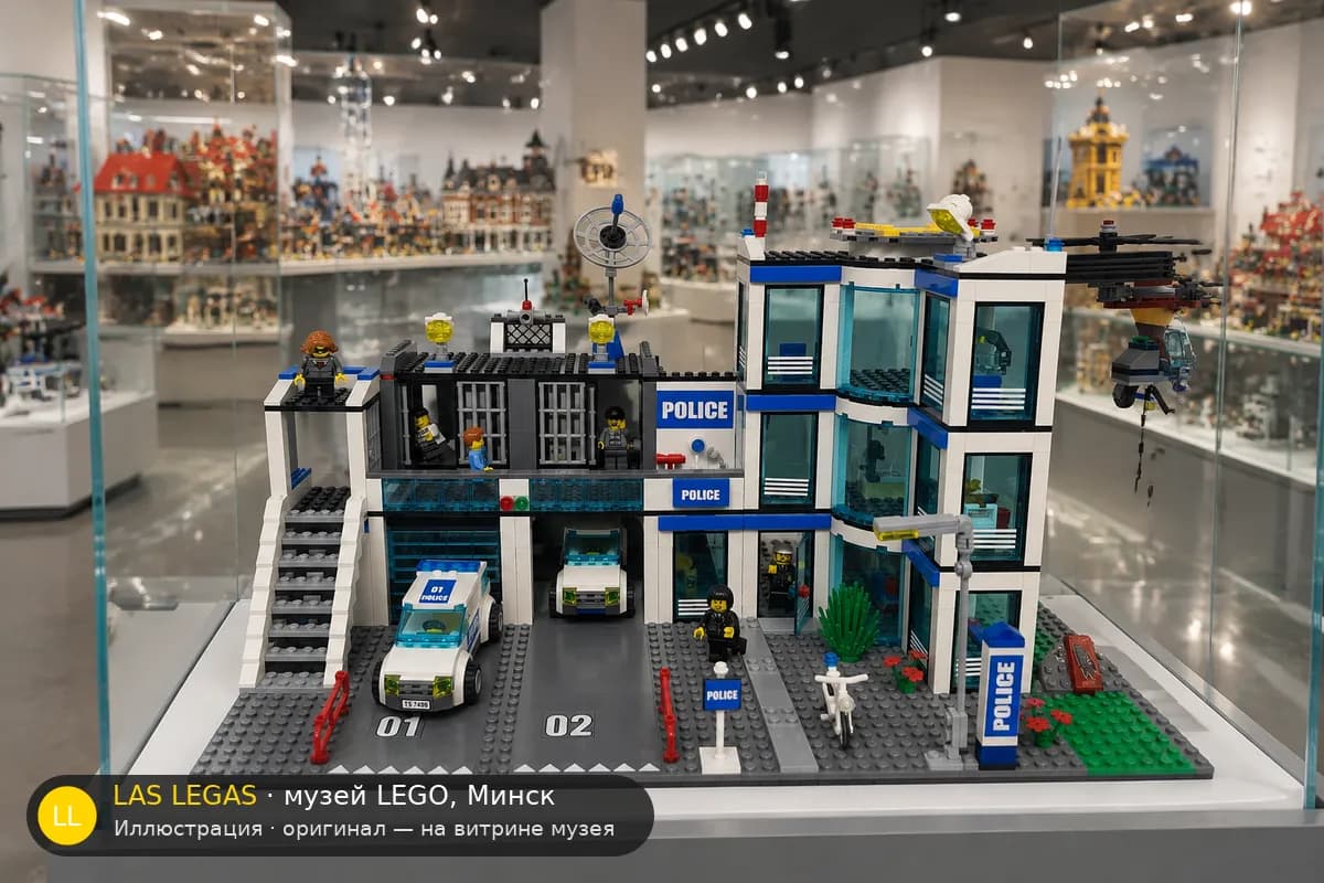 Иллюстрация: LEGO 7498 Полицейский участок на витрине в зале музея Las Legas
