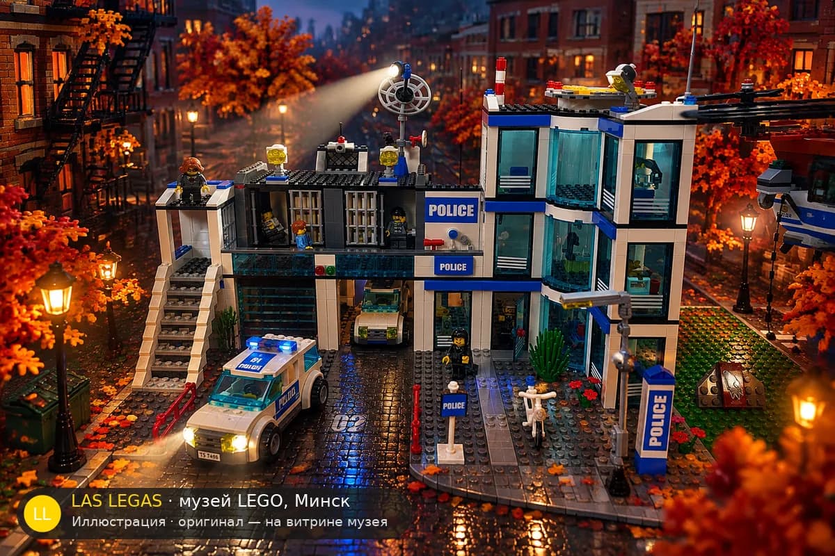 Иллюстрация: LEGO 7498 Полицейский участок в диораме своего сюжета