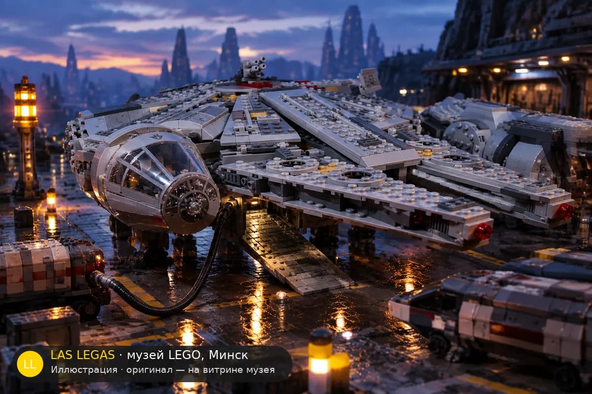 Иллюстрация: LEGO 75105 Сокол Тысячелетия в диораме своего сюжета