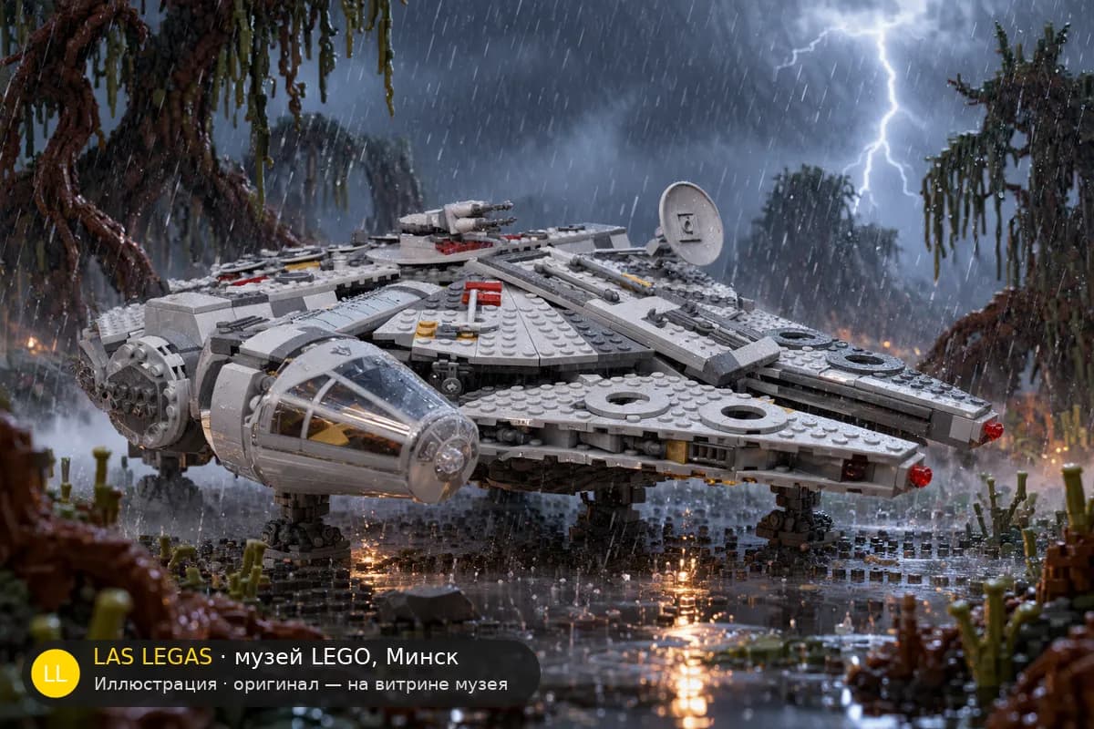 Иллюстрация: LEGO 75257 Сокол Тысячелетия в диораме своего сюжета