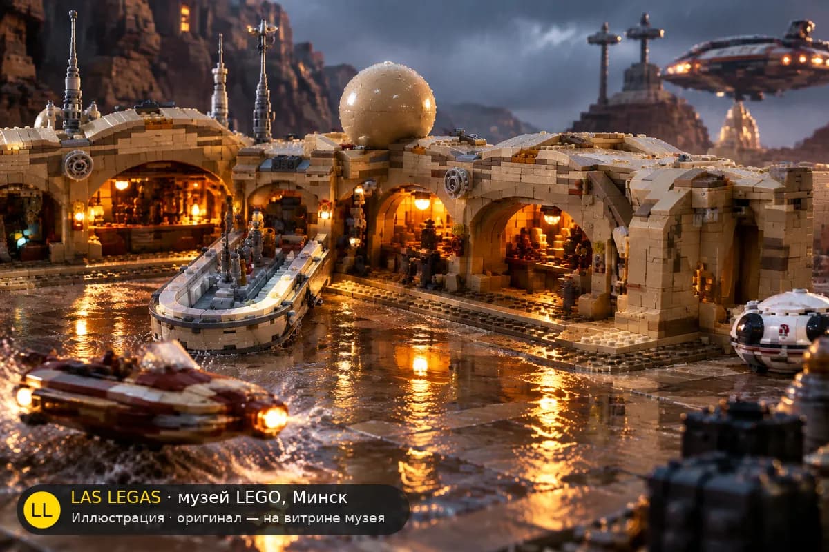 Иллюстрация: LEGO 75290 Кантина Мос-Эйсли в диораме своего сюжета