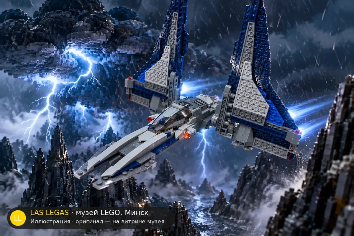Иллюстрация: LEGO 75316 Звёздный истребитель мандалорцев в диораме своего сюжета