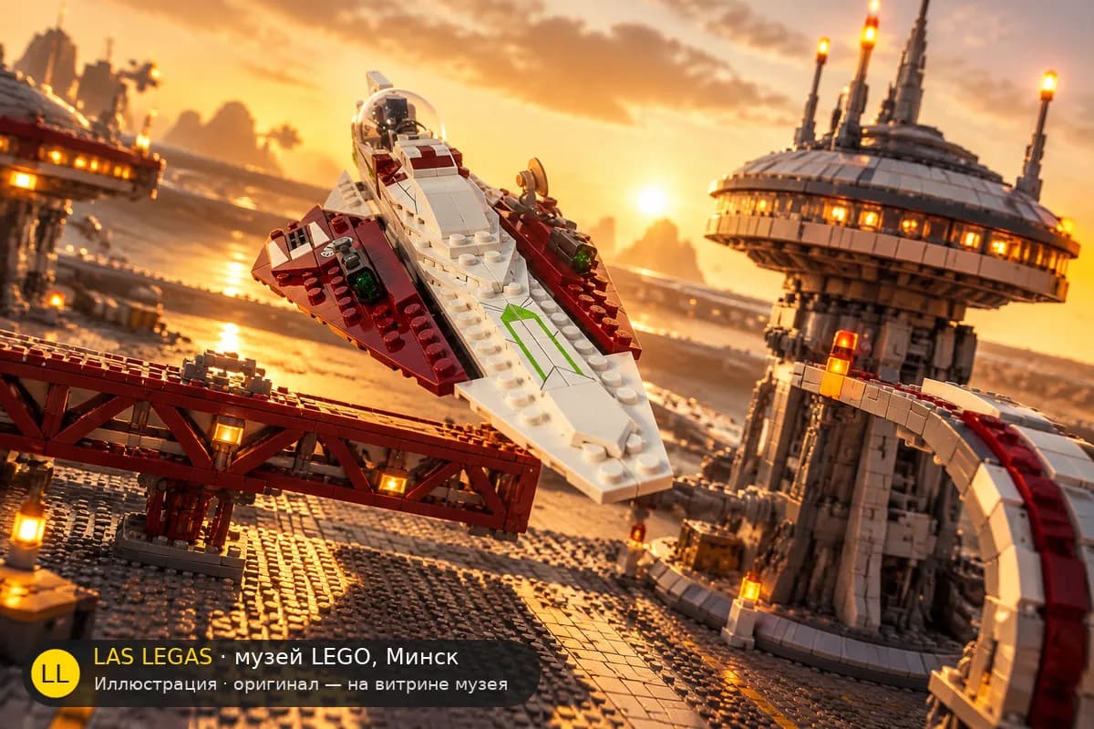 Иллюстрация: LEGO 75333 Звёздный истребитель Оби-Вана Кеноби в диораме своего сюжета