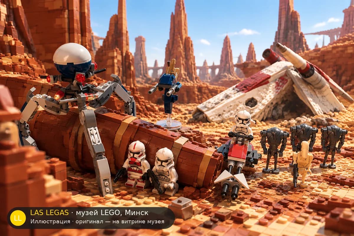 Иллюстрация: LEGO 75372 Клон-солдаты и боевые дроиды в диораме своего сюжета