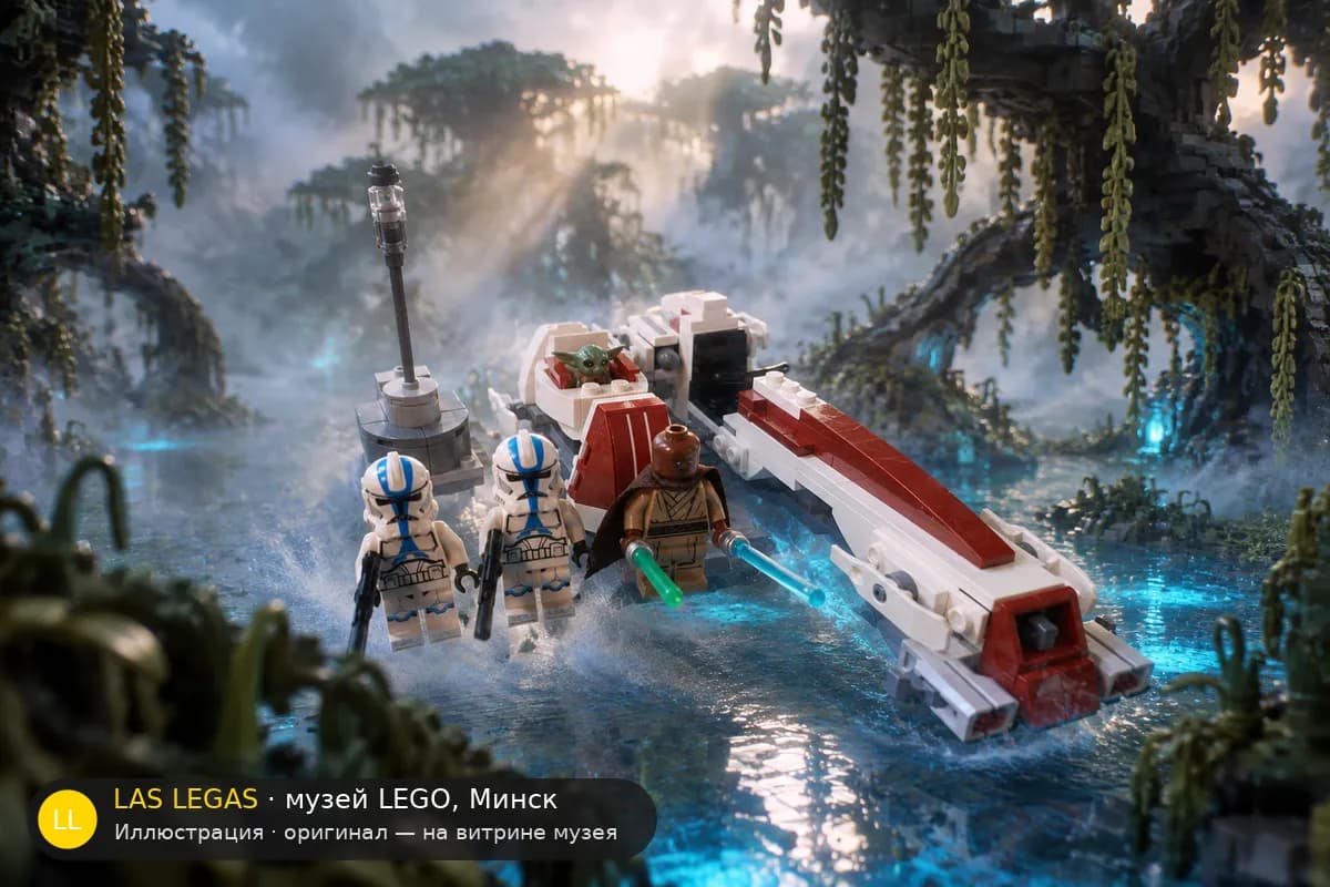 Иллюстрация: LEGO 75378 Побег на спидере BARC в диораме своего сюжета