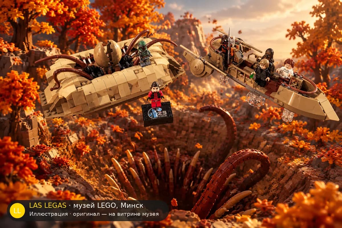 Иллюстрация: LEGO 75396 Пустынный скифф и яма Сарлакка в диораме своего сюжета