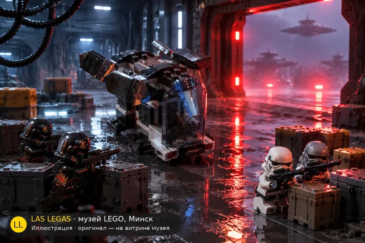 Иллюстрация: LEGO 75412 Боевой набор: штурмовики смерти и ночные штурмовики в диораме своего сюжета