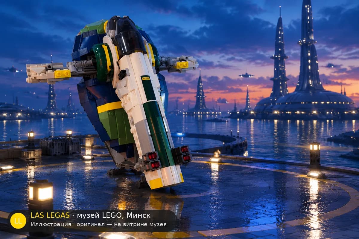 Иллюстрация: LEGO 75433 Звёздный корабль Джанго Фетта в диораме своего сюжета