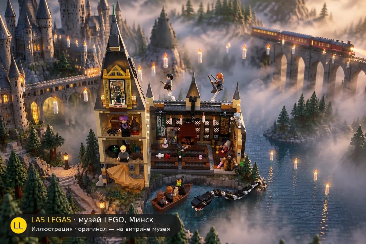 Иллюстрация: LEGO 75954 Хогвартс: Большой зал в диораме своего сюжета