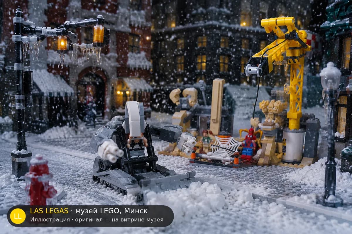 Иллюстрация: LEGO 76037 Носорог и Песочный человек: союз суперзлодеев в диораме своего сюжета