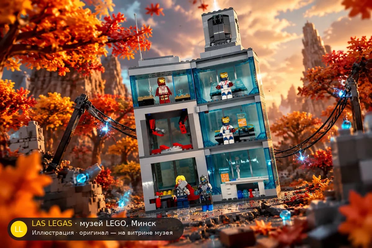 Иллюстрация: LEGO 76038 Атака на Башню Мстителей в диораме своего сюжета
