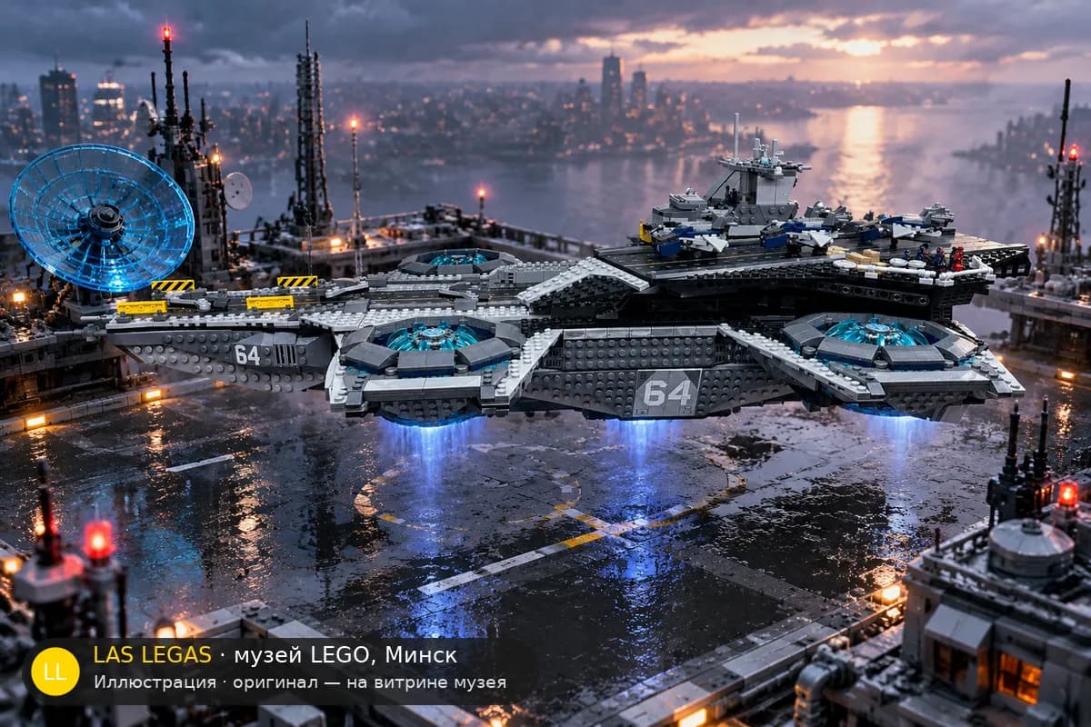 Иллюстрация: LEGO 76042 Летающий авианосец Щ.И.Т.а в диораме своего сюжета