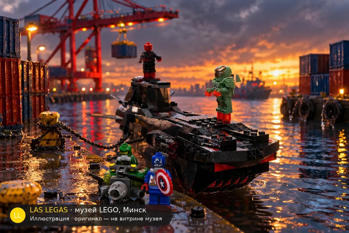 Иллюстрация: LEGO 76048 Атака подводной лодки Железного Черепа в диораме своего сюжета