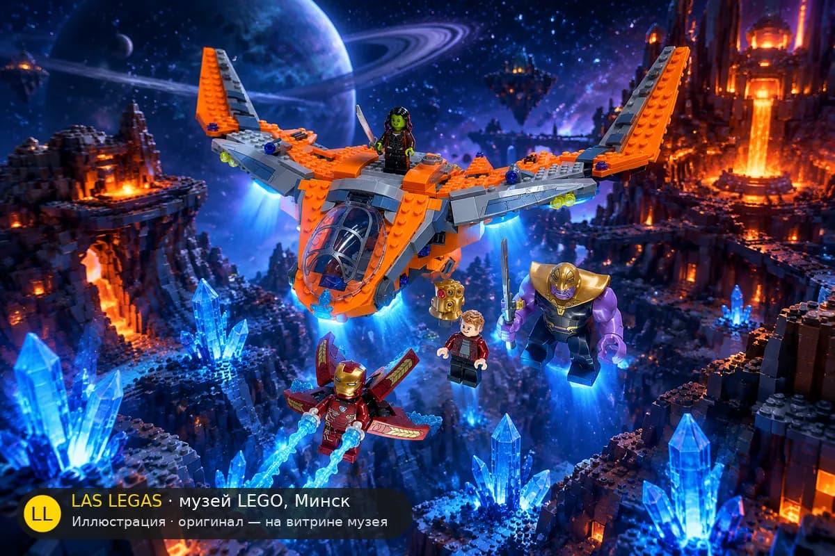 Иллюстрация: LEGO 76107 Танос: Решающая битва в диораме своего сюжета