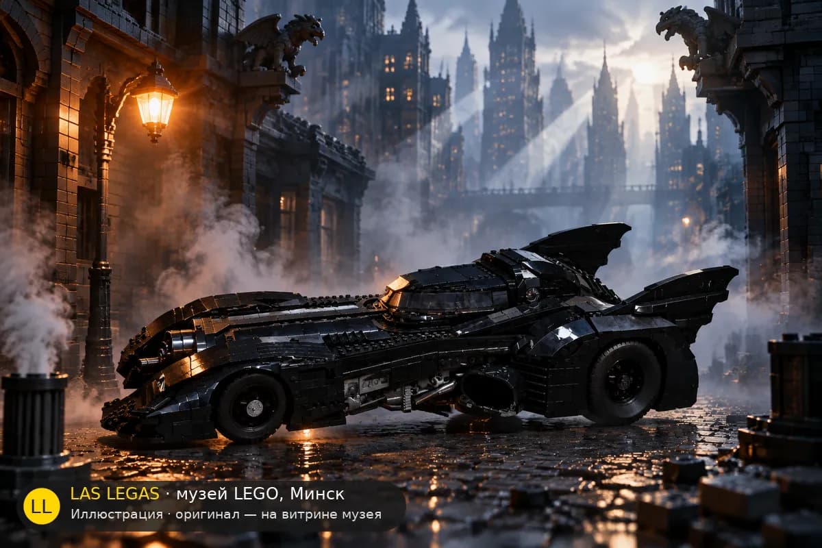Иллюстрация: LEGO 76139 Бэтмобиль 1989 в диораме своего сюжета