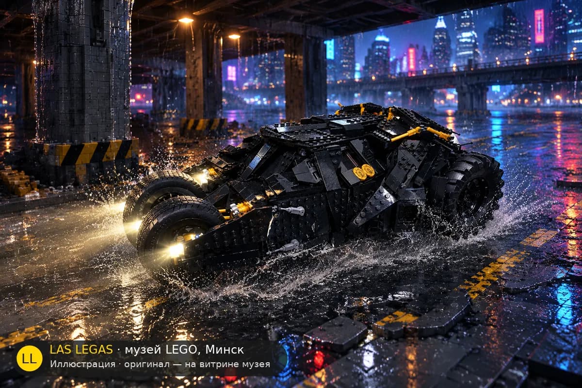 Иллюстрация: LEGO 76240 Бэтмобиль Тумблер в диораме своего сюжета