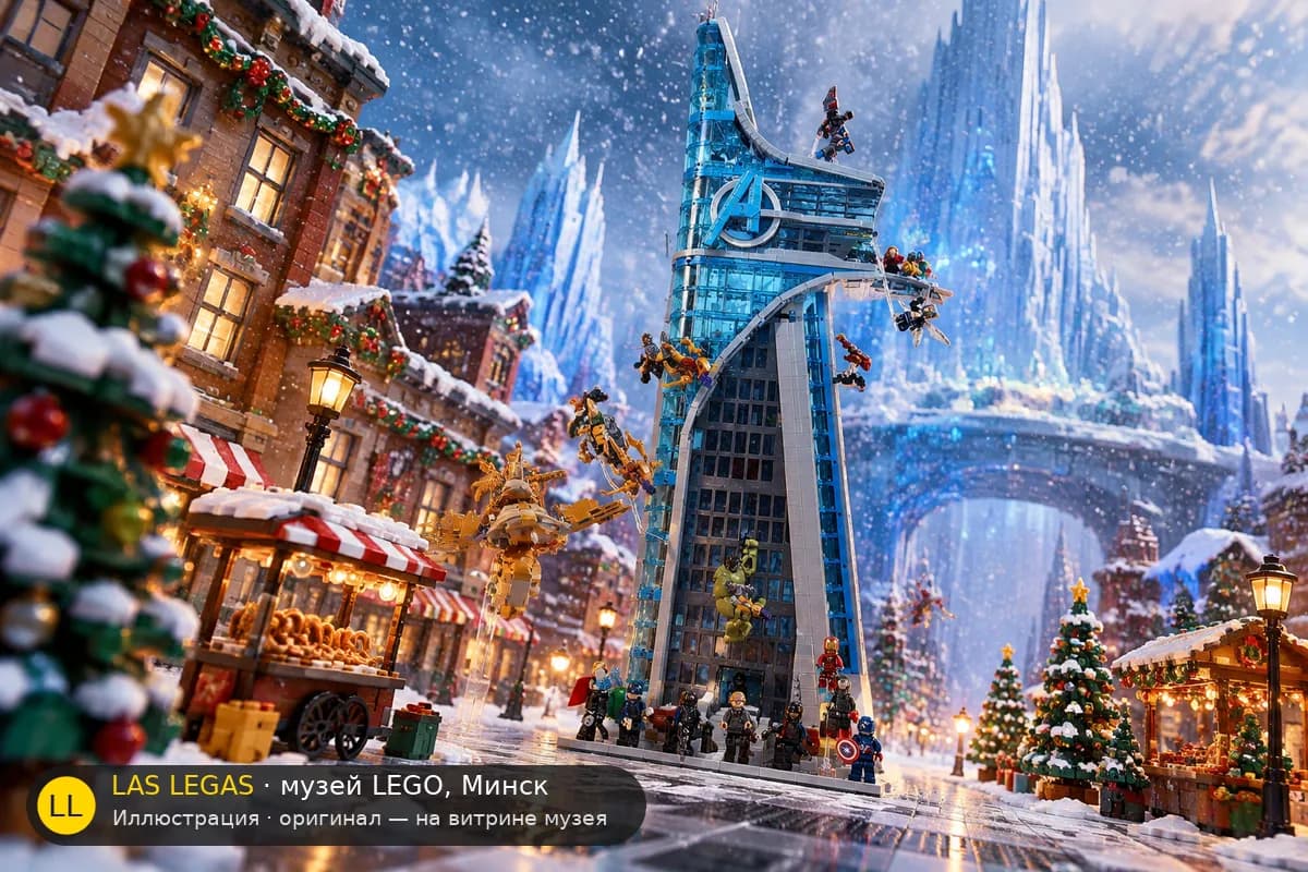 Иллюстрация: LEGO 76259 Башня Мстителей в диораме своего сюжета