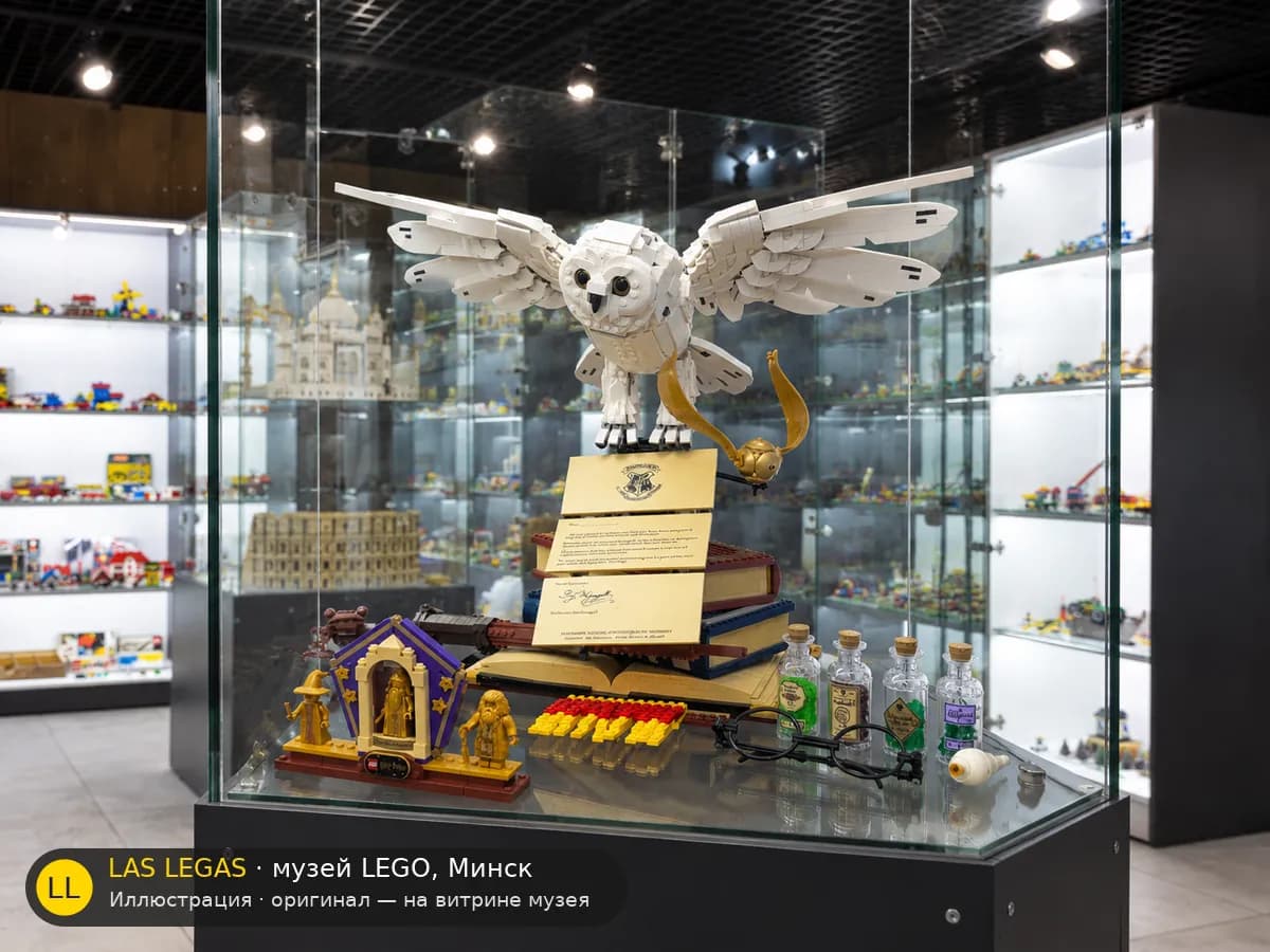 Иллюстрация: LEGO 76391 Хогвартс: Иконы — Коллекционное издание на витрине в зале музея Las Legas
