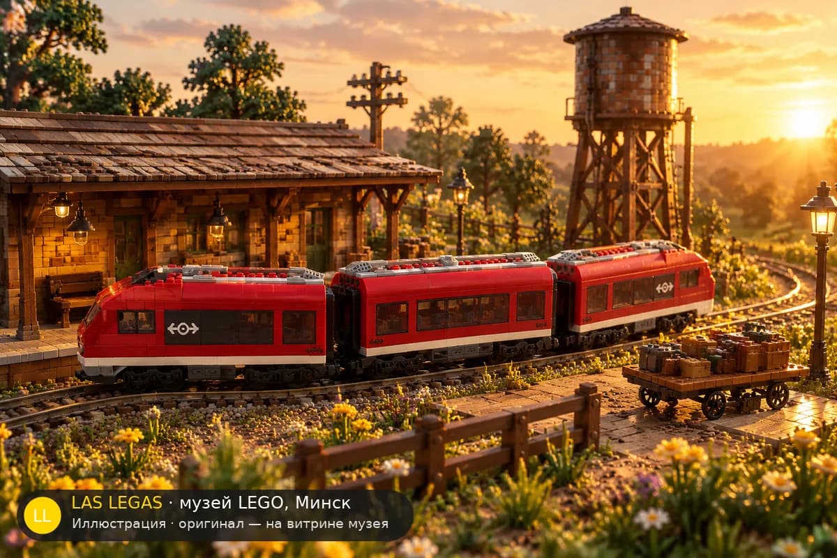 Иллюстрация: LEGO 7938 Пассажирский поезд в диораме своего сюжета