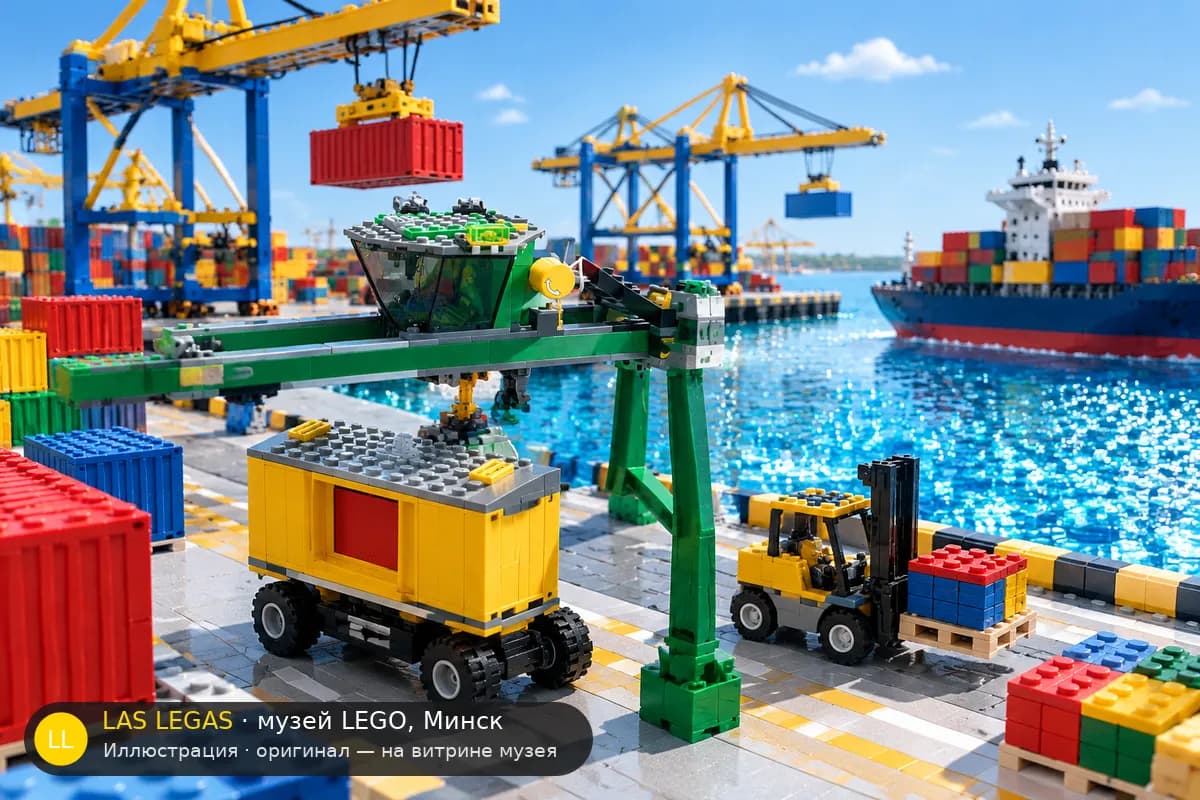 Иллюстрация: LEGO 7939 Грузовой поезд в диораме своего сюжета