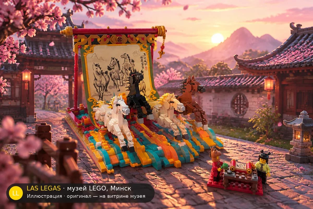 Иллюстрация: LEGO 80119 Скачущий конь на холсте в диораме своего сюжета