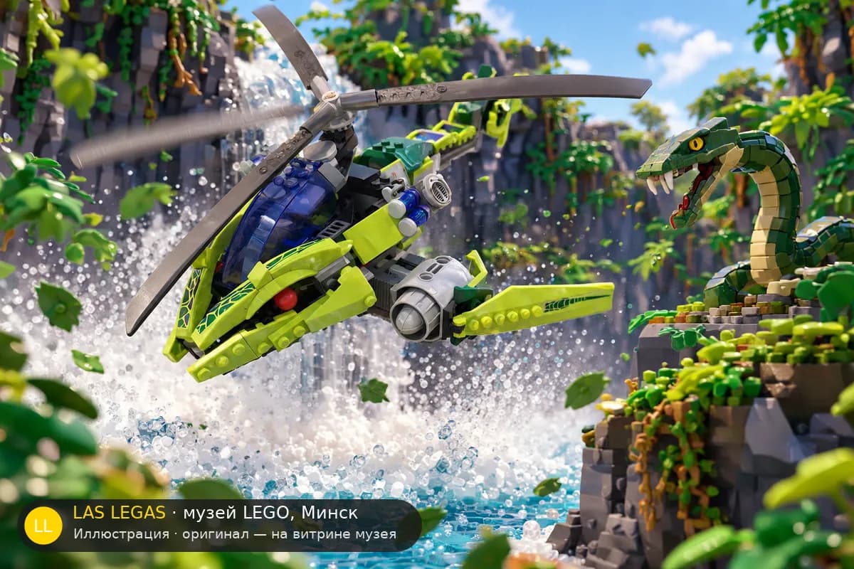 Иллюстрация: LEGO 9443 Вертолёт змеиного племени в диораме своего сюжета