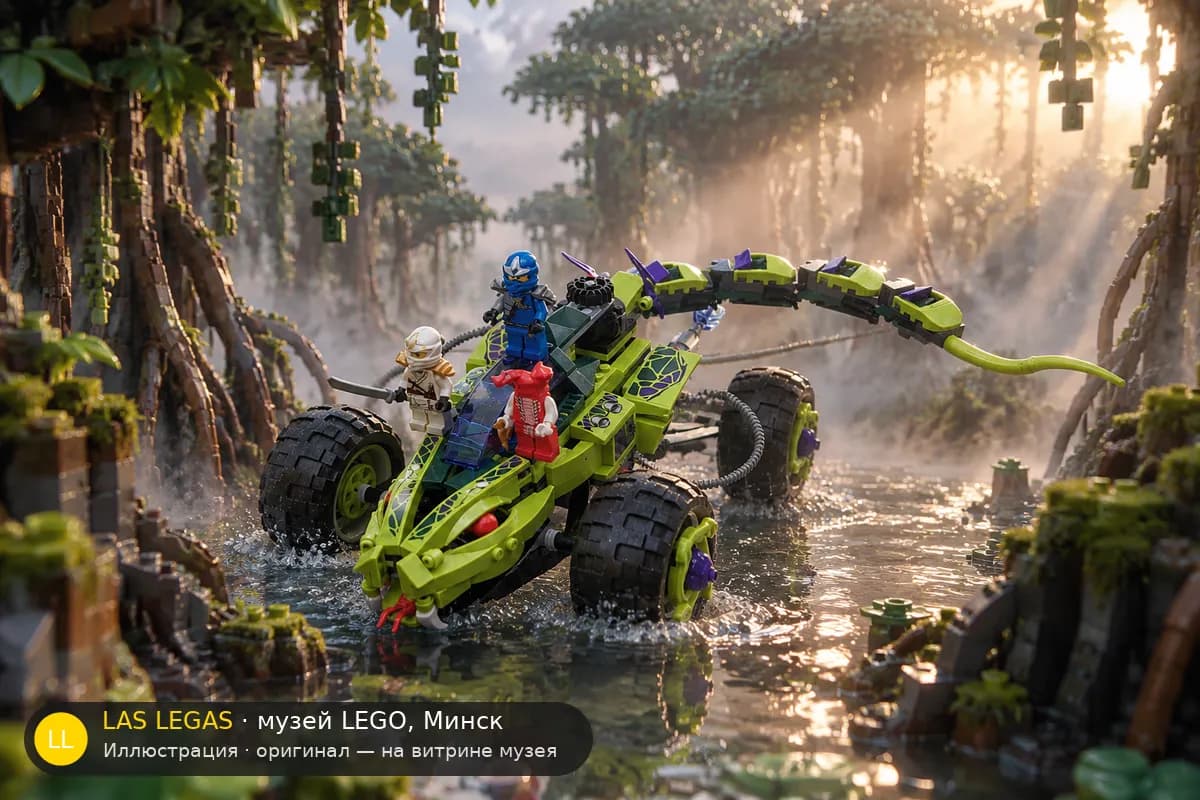 Иллюстрация: LEGO 9445 Засада на грузовик клана Клыков в диораме своего сюжета