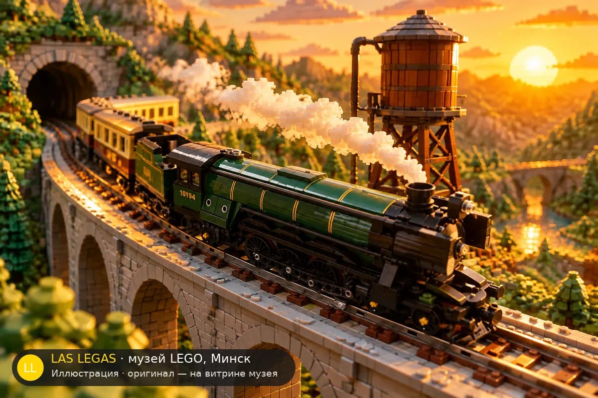 Иллюстрация: LEGO 10194 Изумрудный паровоз в диораме своего сюжета
