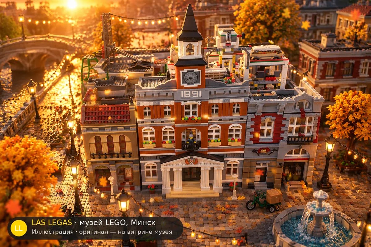 Иллюстрация: LEGO 10224 Ратуша в диораме своего сюжета