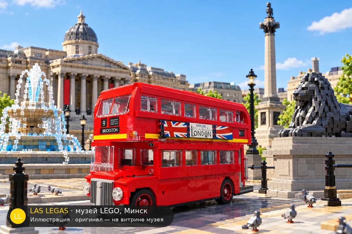 Иллюстрация: LEGO 10258 Лондонский автобус в диораме своего сюжета