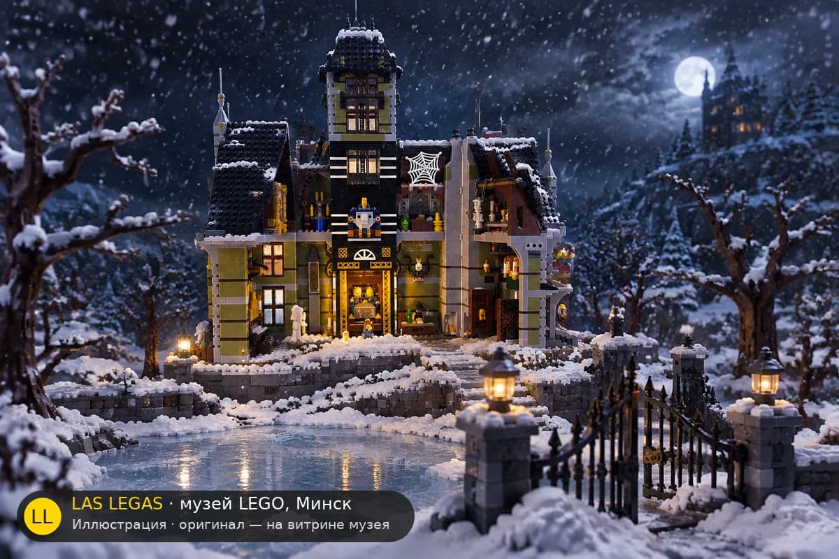 Иллюстрация: LEGO 10273 Дом с привидениями в диораме своего сюжета