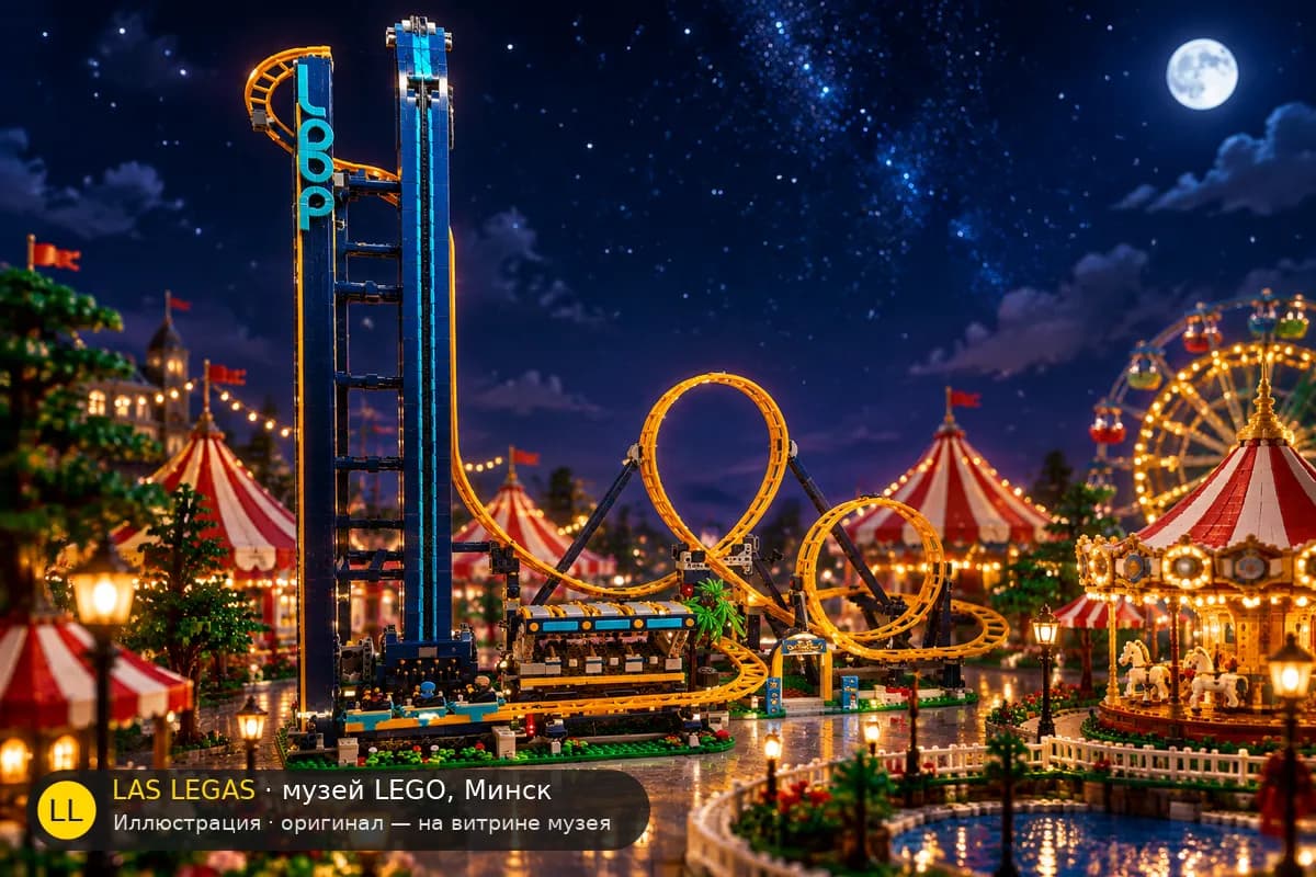 Иллюстрация: LEGO 10303 Американские горки в диораме своего сюжета