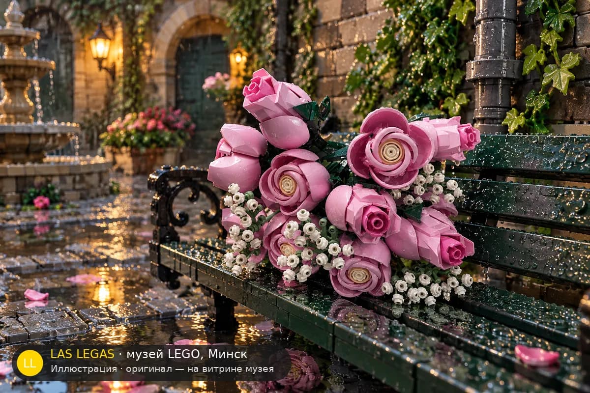 Иллюстрация: LEGO 10374 Букет розовых роз в диораме своего сюжета