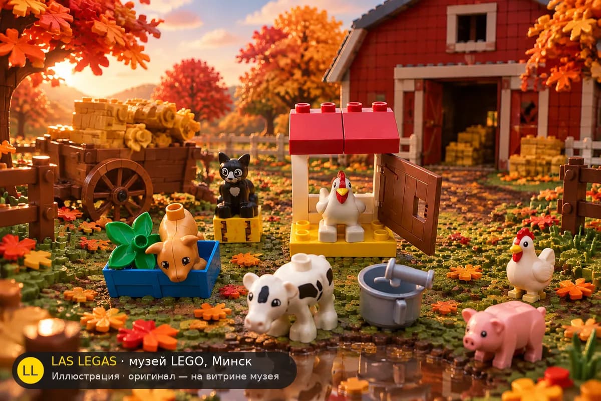 Иллюстрация: LEGO 10870 Домашние животные на ферме в диораме своего сюжета